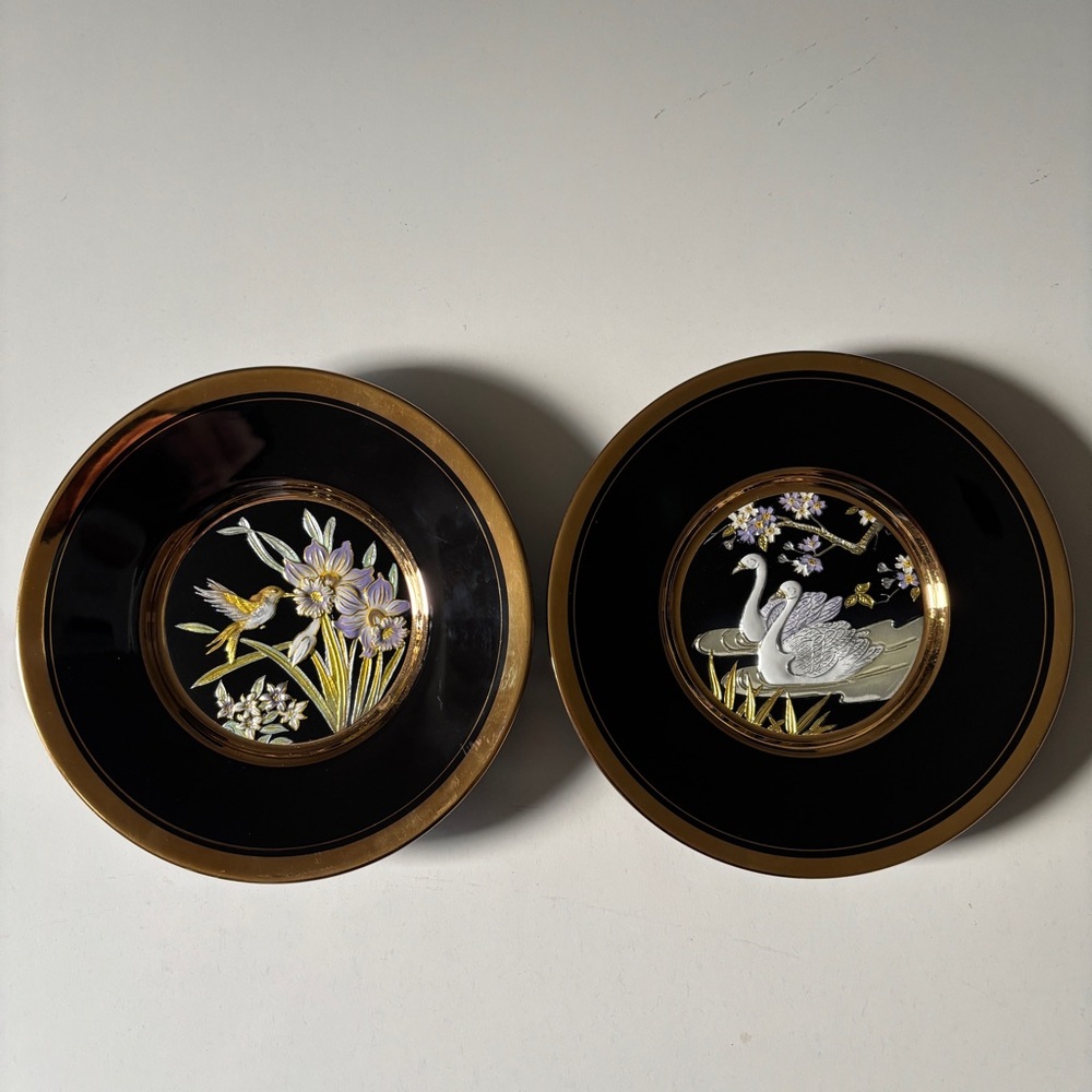 The Art of Chokin 24k Gold Edge Japanese Collectible Plate, Set of 2
